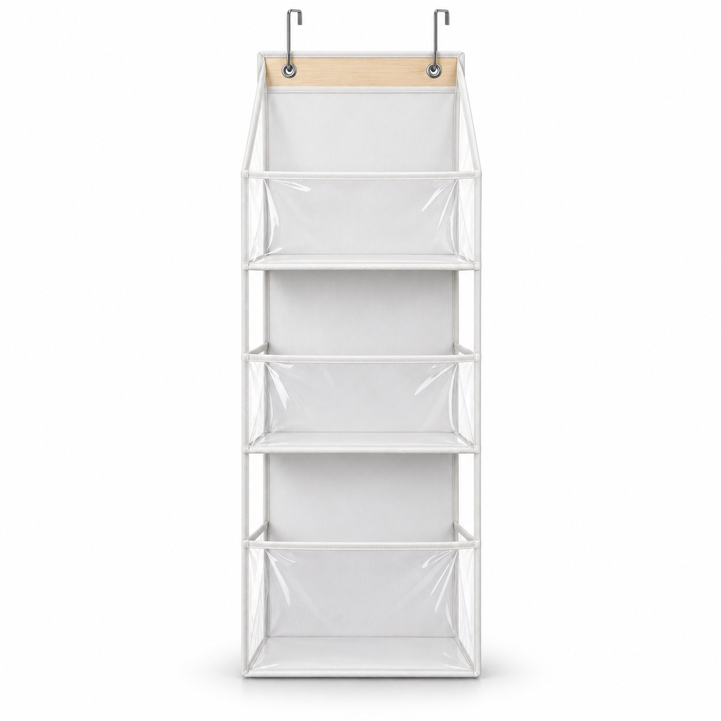 4-Tier Over the Door Hanging Organizer – Clear Pocket Closet Storage for Clothes & Towels