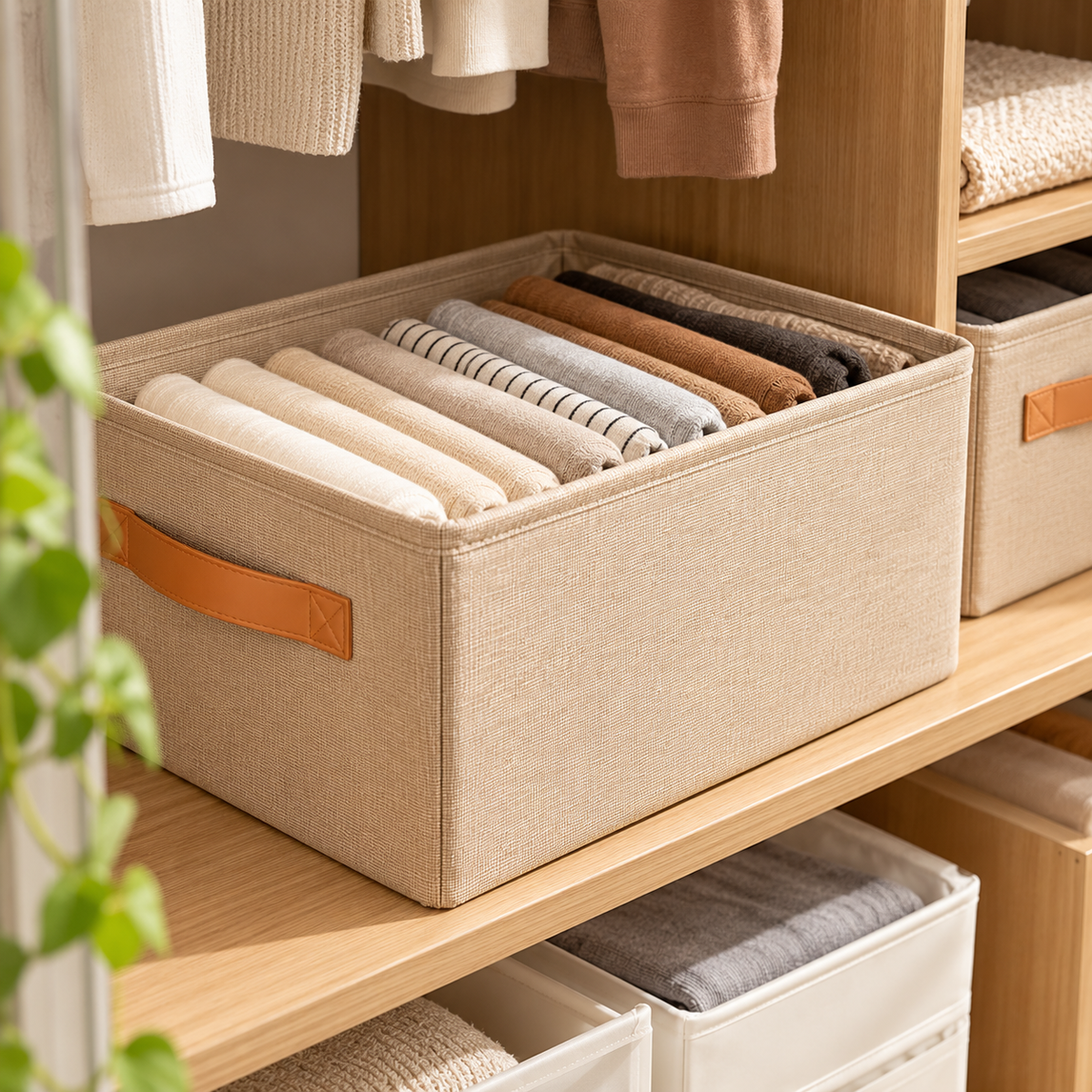 Foldable Fabric Storage Box with Handles – Stackable Closet & Clothes Organizer Bin