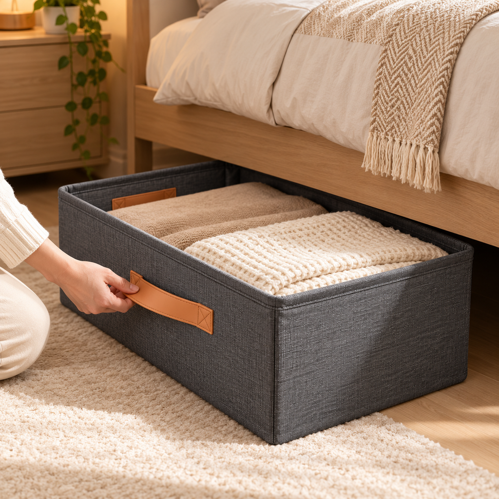 Foldable Fabric Storage Box with Handles – Stackable Closet & Clothes Organizer Bin